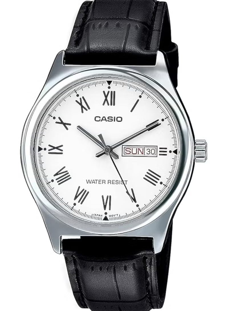 Casio MTP-V006L-7BUDF Men's Leather Analog Quartz Watch, 38 mm, Black